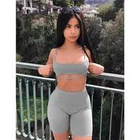 

Sexy Jogging Suit for Women Fashion Two Pieces Set Camisole and Skinny Short Pants Sets Attractive Women Outfit Bodysuit workout