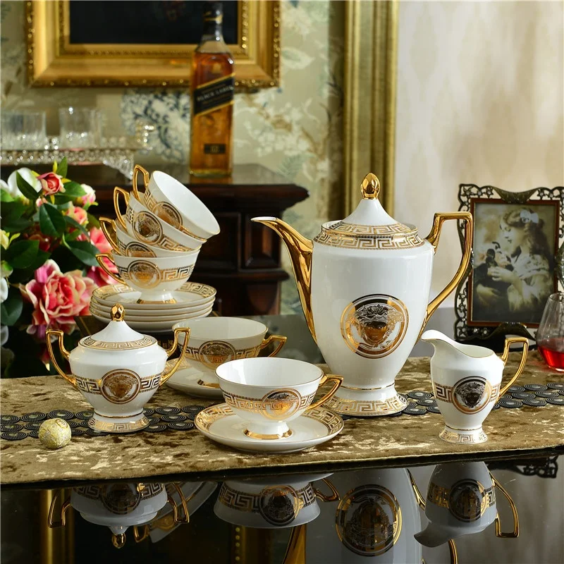 

Promotion 15 PCS Nordic Royal Portrait Golden Bone China Coffee Tea Sets