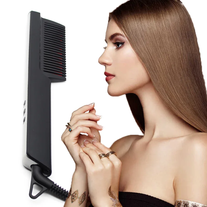 

lice comb Hair Straightener comb Electric with Fast Heating Beard hot comb, Black
