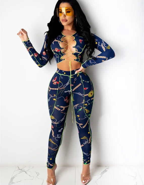 

B14781A Women sexy pants set fashion print hollow out lady tube top with pants, As picture