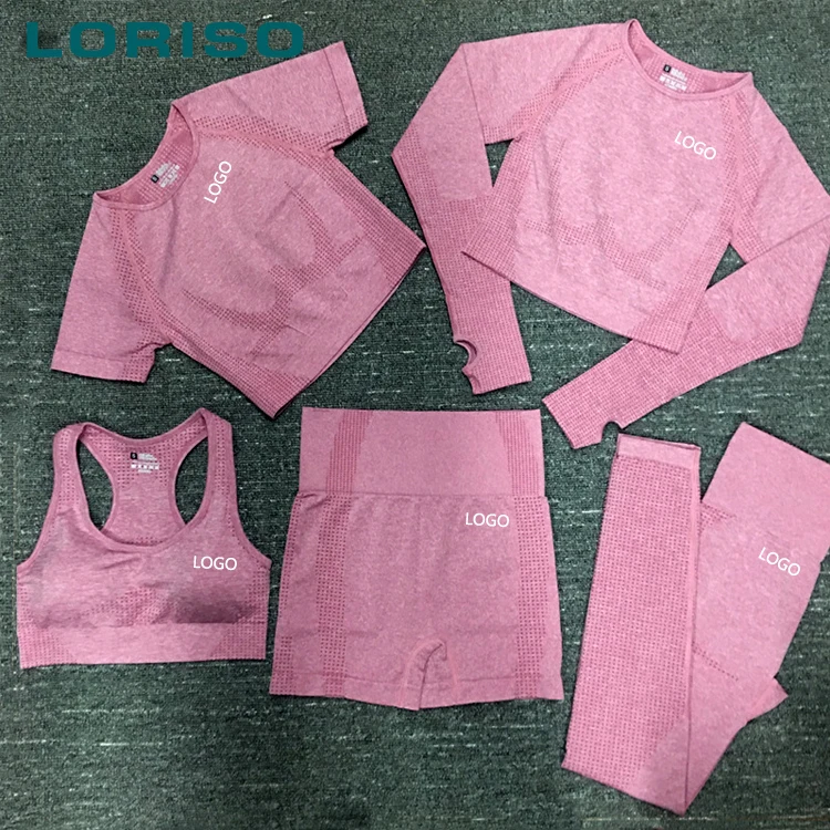 

5 piece women sportswear active fitness suit workout sport wear gym clothing short long sleeve crop top seamless 5 pcs yoga set, Multicolor optional