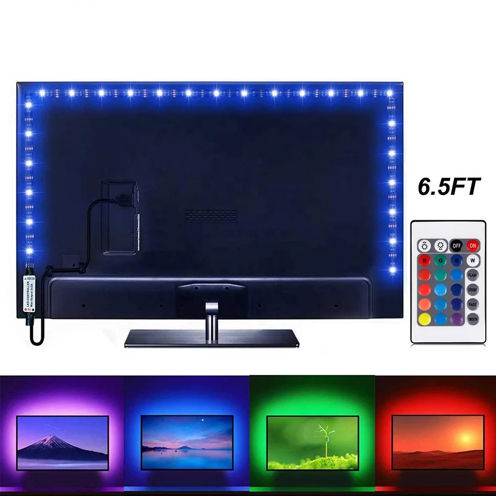 RGB Color Led Strip Light for TV 6.56ft for 40-60in TV Led Backlight with Remote USB Powered