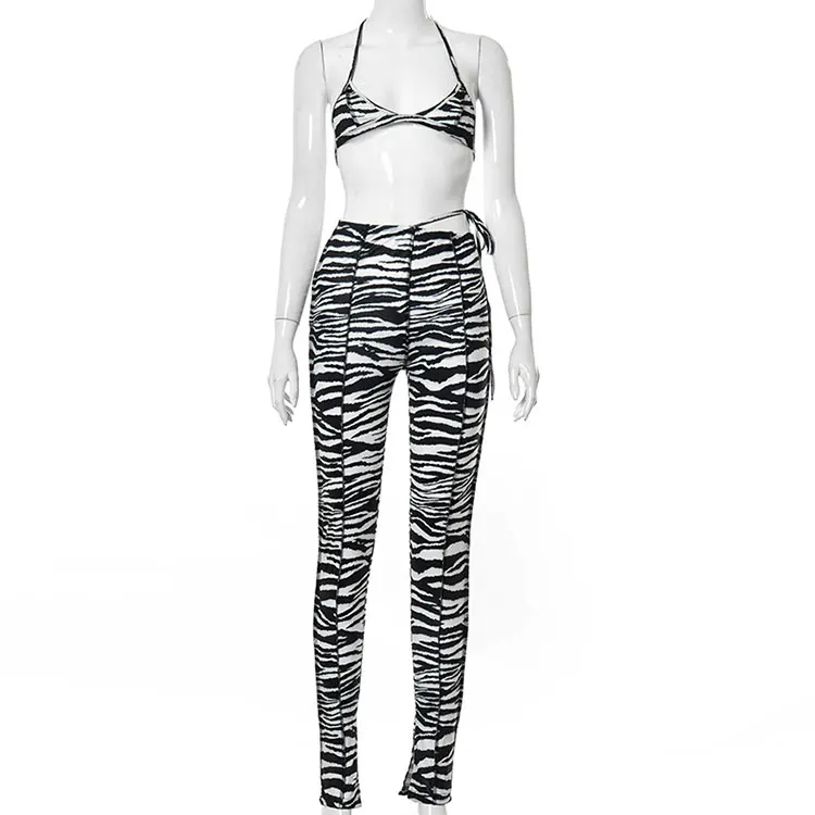 

Ladies High Waist Fitness Running Two Piece Pants Set Quick Dry Workout Yoga Zebra Sets Fitness for Woman