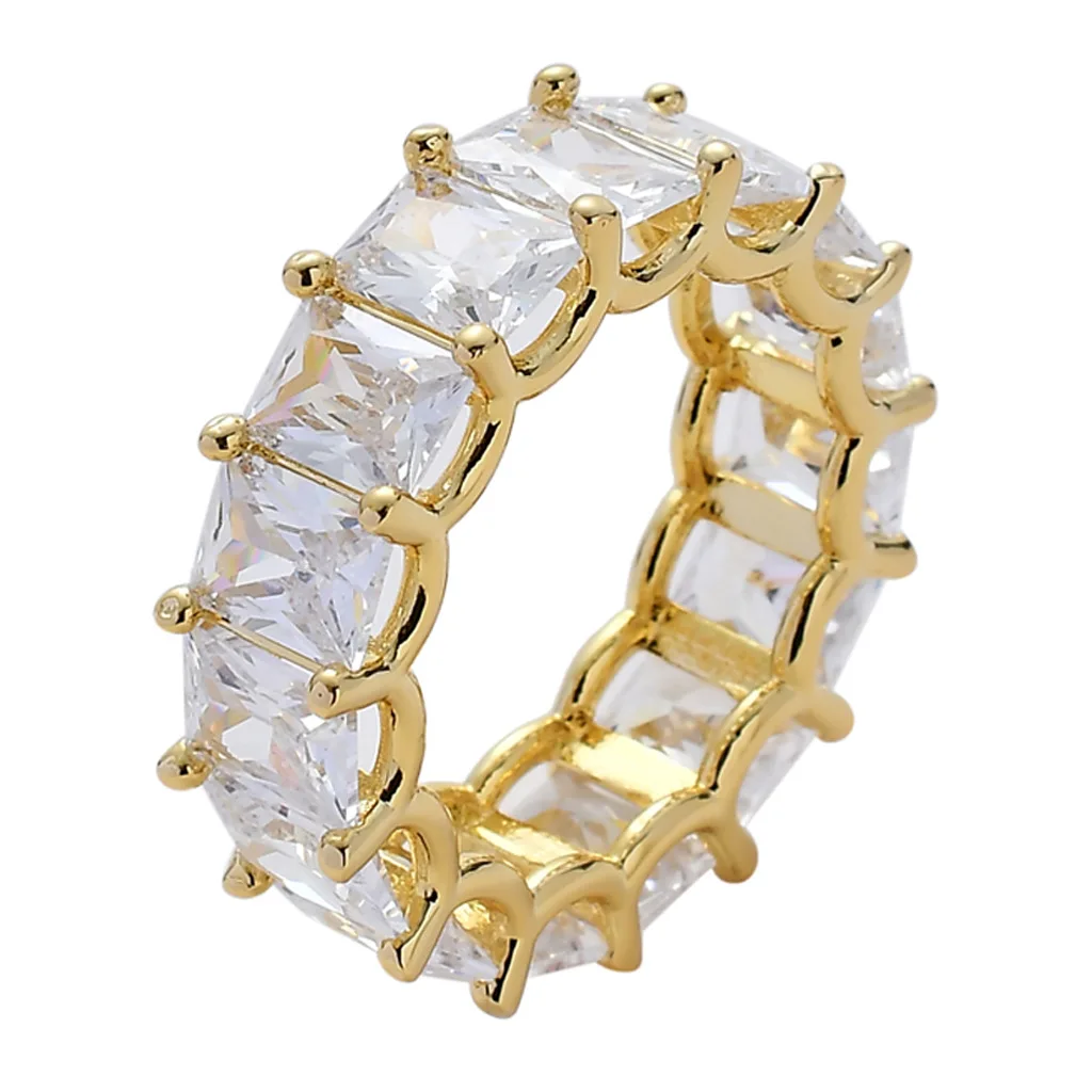 

Amazon European New Style Square Zircon Rings Trendy 18K Gold Plated Micro Inlaid Cubic Zirconia Rings For Holiday Party