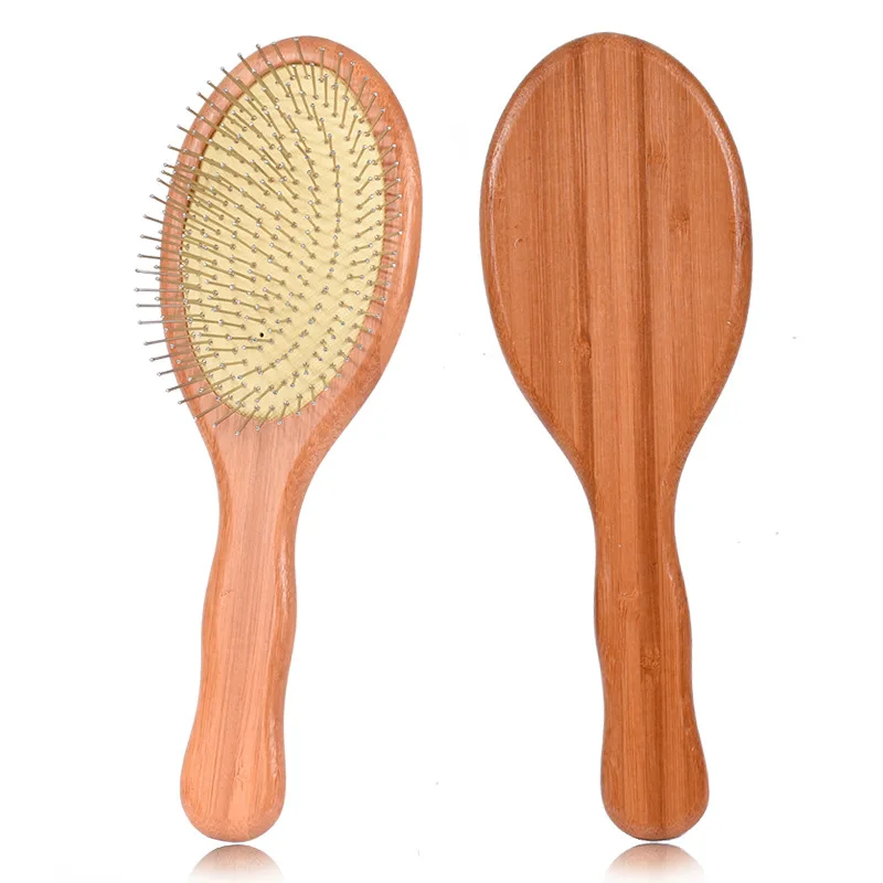 

Custom Logo detangling cushion oval hair brush eco fiber hairbrush wooden brush hard for hair, Natural+black