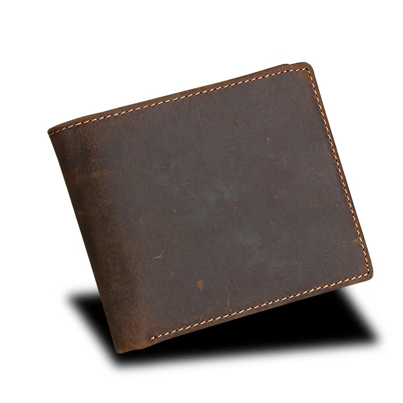 

Crazy Horse Genuine Leather Wallet RFID Blocking Card Holder For Men, Dark brown