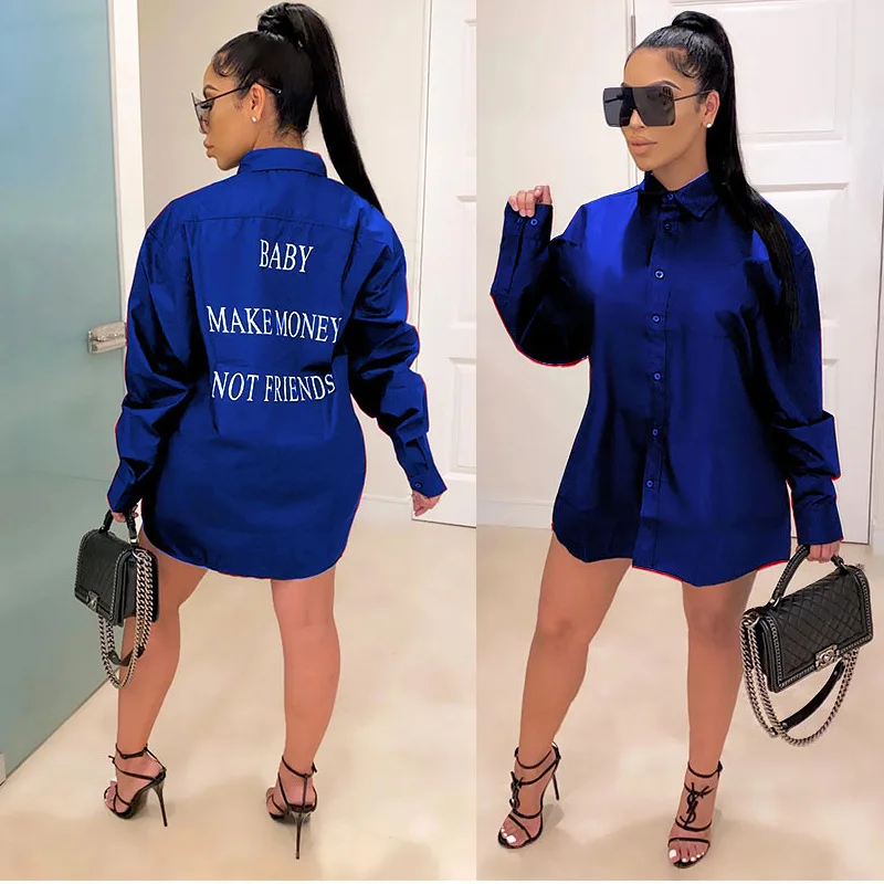 

WW-1028 Women's Long Sleeve Loose Collar Pure Color Long Shirts Long Sleeve Women Clothing Casual Tops Blouses, Customized color