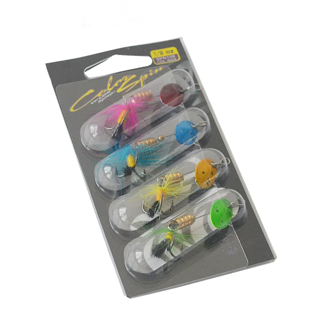 

Hot Sale Fishing Lure 4 pcs/lot 17.g Metal Spoon Lure bait lures Feather hook Sequins Spinner Baits, Multi