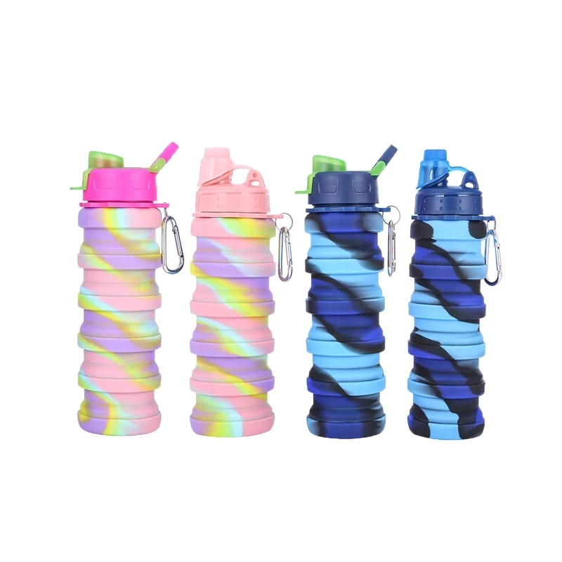 

Dropshipping Foldable Silicone Sports Drink Water Bottle Custom Logo Designed Grm Botella De Agua Collapsible Water Bottle, Rainbow color