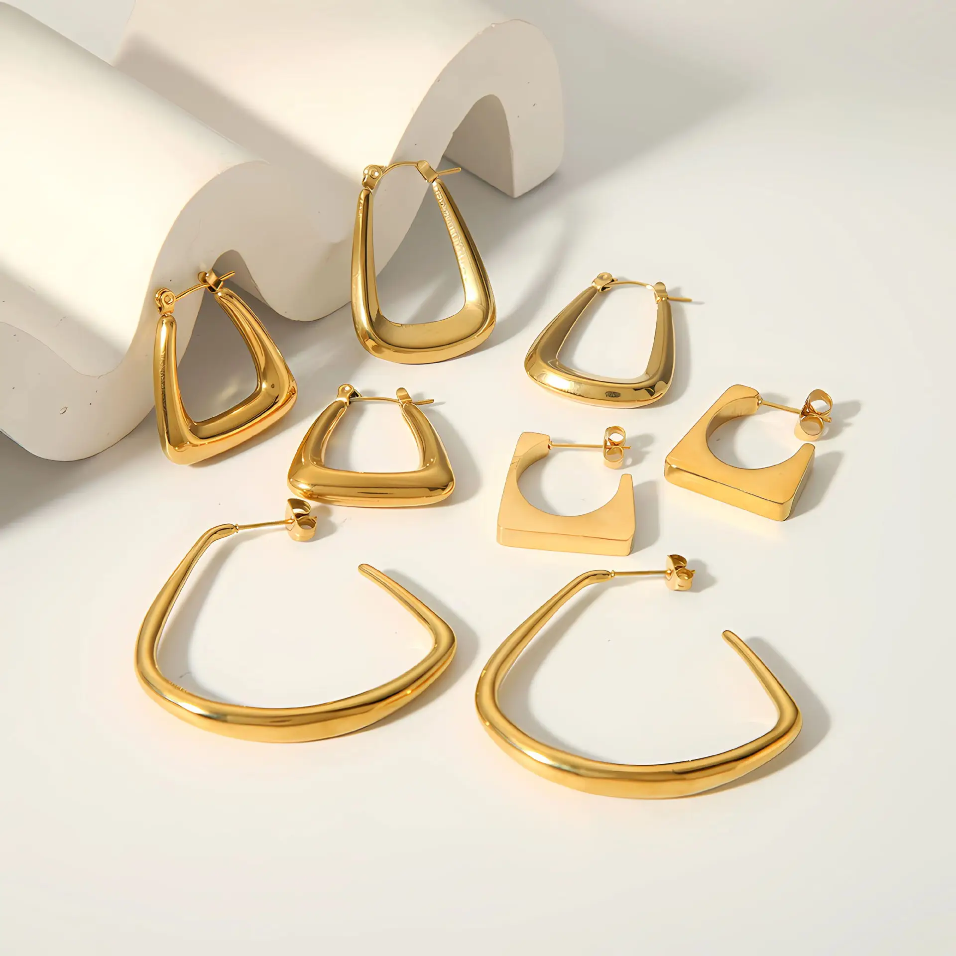 

Geometric Trapezoidal Stainless Steel Gold Earrings Vintage Large Earrings Hypoallergenic Women's Hoop Earrings Jewelry