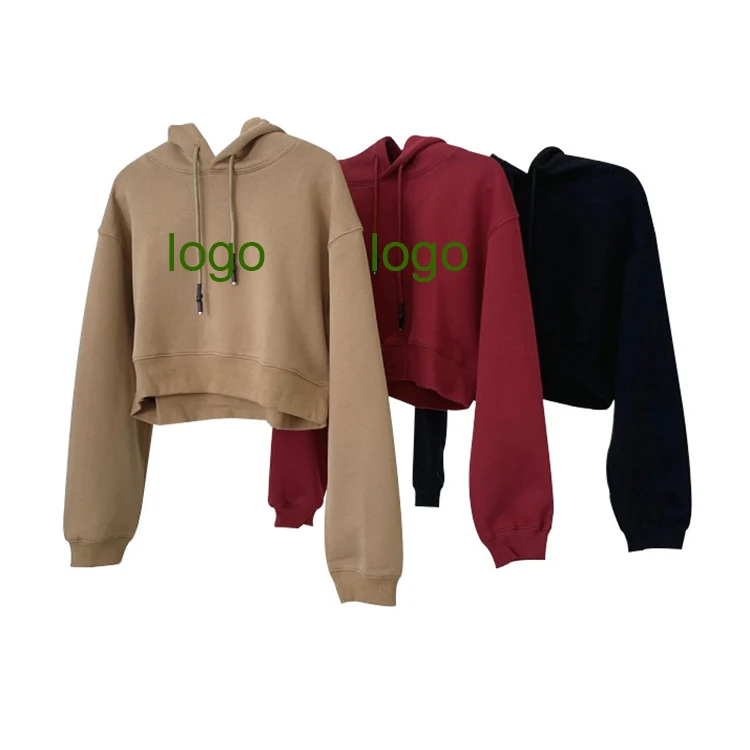 

Custom Logo Pattern Long Sleeve Crop Top Hoodie Women Winter And Winter With Velvet And Thick Hoodie, Stock color or custom color