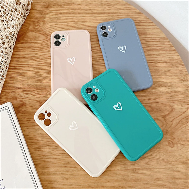 

matte new silicone cell mobile phone case with hearts for iphone 11 pro max 12 with love heart logo
