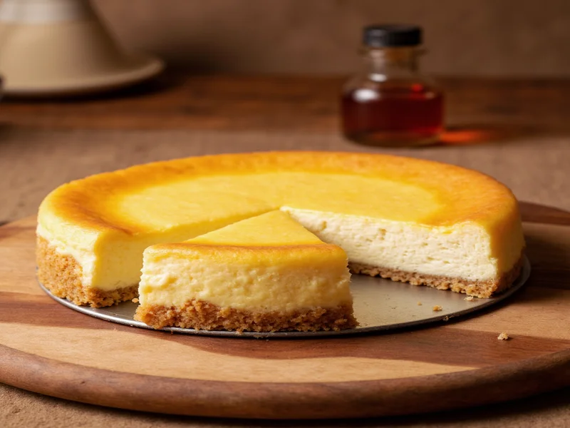 Homemade cheesecake with perfect golden crust