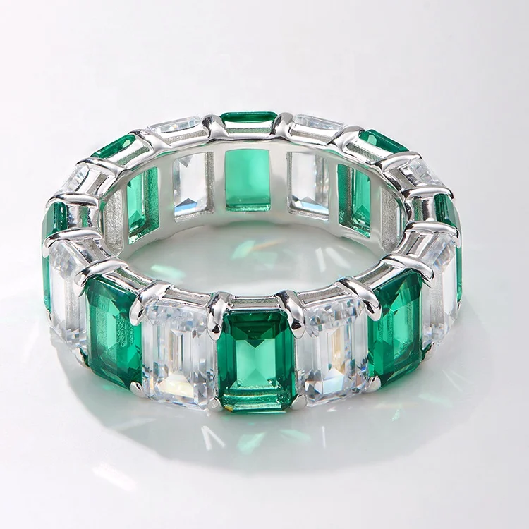 

Geometric White And Green Zircon Silver Ring Channel Setting Jewelry