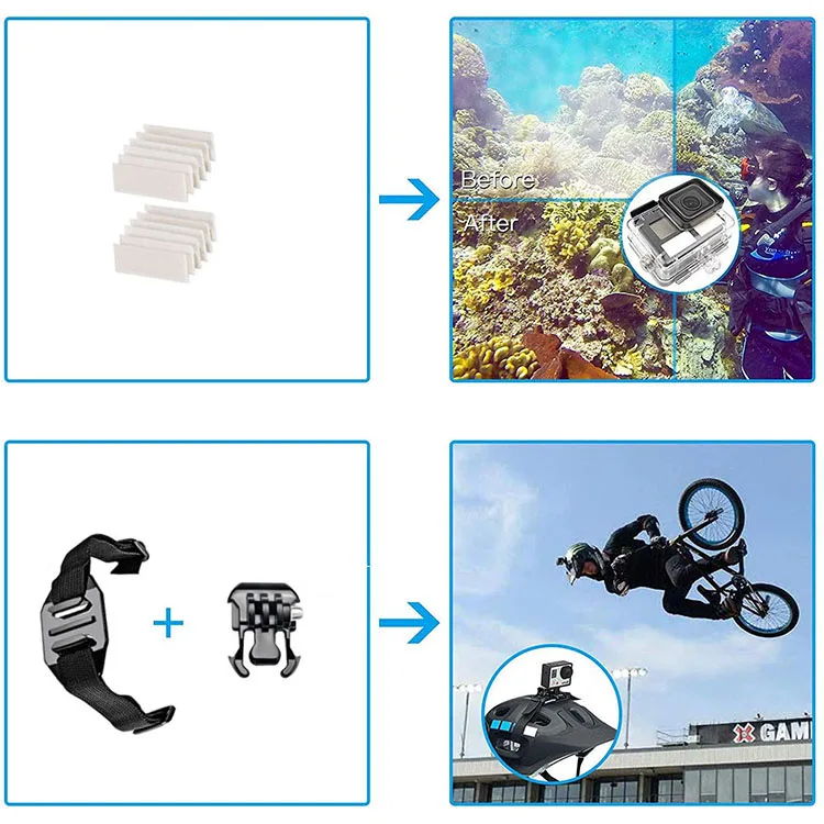 
58 In 1 Gopros Accessories Set For Go pro heros8 7 6 5 Monopod Selfie Stick Clip 