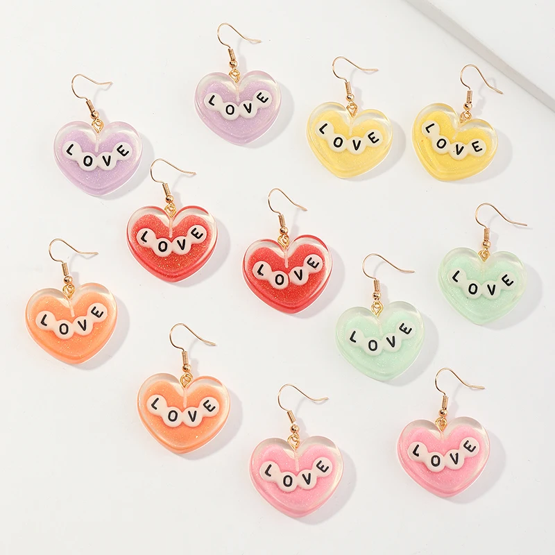 

Wholesale Fashion Colourful Cute Heart Resin Earrings Letter Hoop Earring For Girls