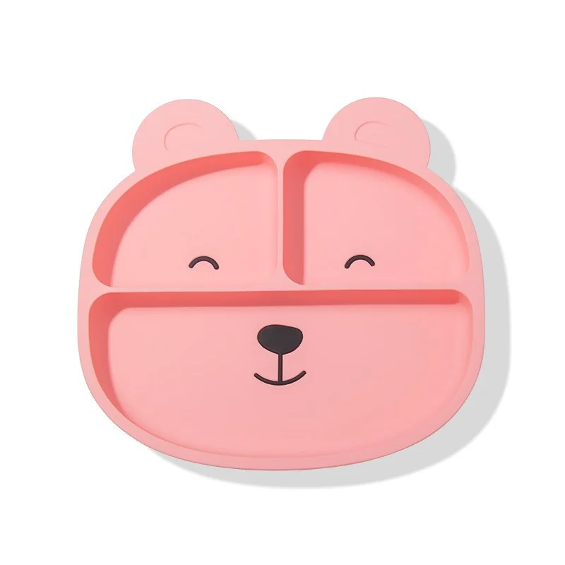 

Non Slip Food Grade Cartoon Dog Silicone Suction Plate Divided For Baby Feeding Plate, As picture