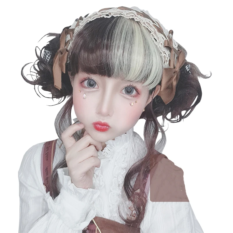 

Tiramisu Spell Color Highlights Long Curly Synthetic Hair Wig Sweet Lolita Japanese Cosplay Party Natural Female Princess Wigs, Pic showed