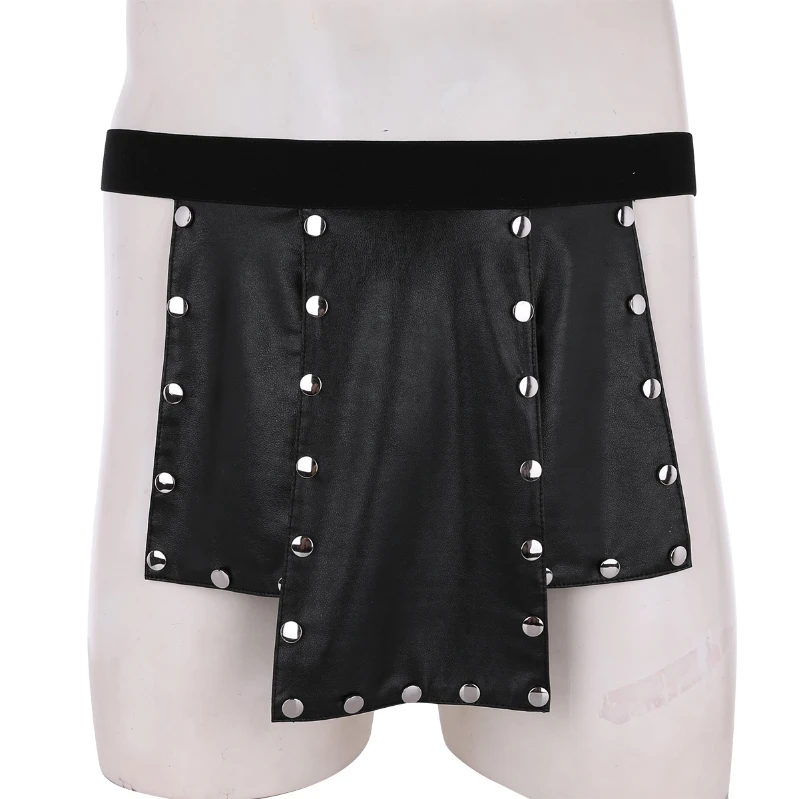

iEFiEL Mens Low Rise 6 Panel Underwear Skirt Split Design Faux Leather Open Side Panties Sexy Lingerie