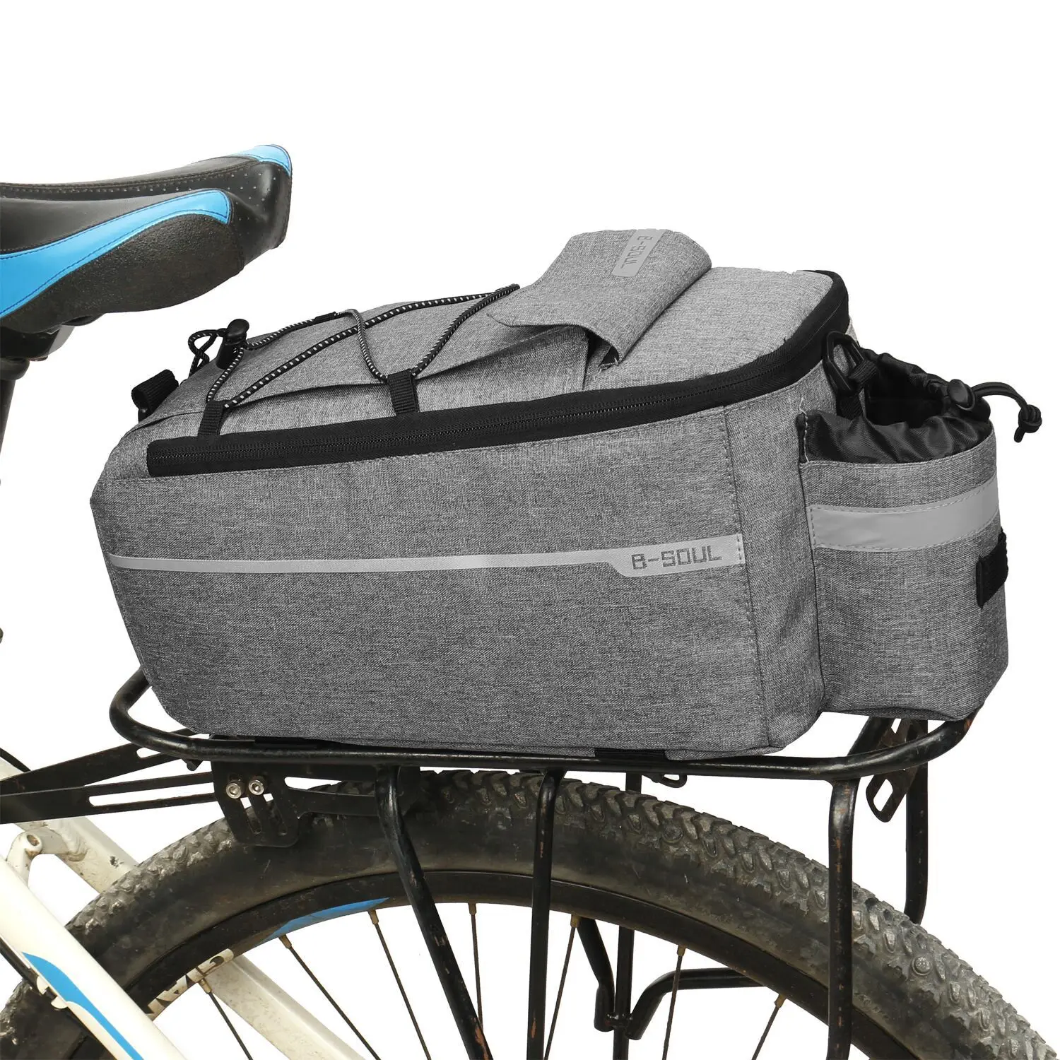 

Cycling Bicycle Trunk Bolsa Para Bicicleta Bike Carrier Saddle Bag with Bottle Holder, Black grey