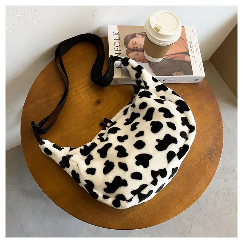 

Ins Fashion Cow Bag Woman 2021 Cute plush tote bag large capacity single-shoulder diagonal cross bag