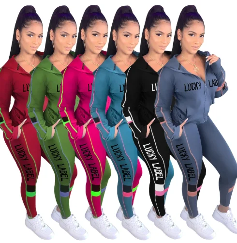 

Women Lucky Label Two Piece Outfits Joggers Sets Ladies Long Sleeves Winter Clothing 2 Piece Sweatpants Hoodies Tracksuits