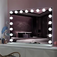 

hollywood style lighted MDF stand desktop smart mirror for hair salon 18pcs led bulbs