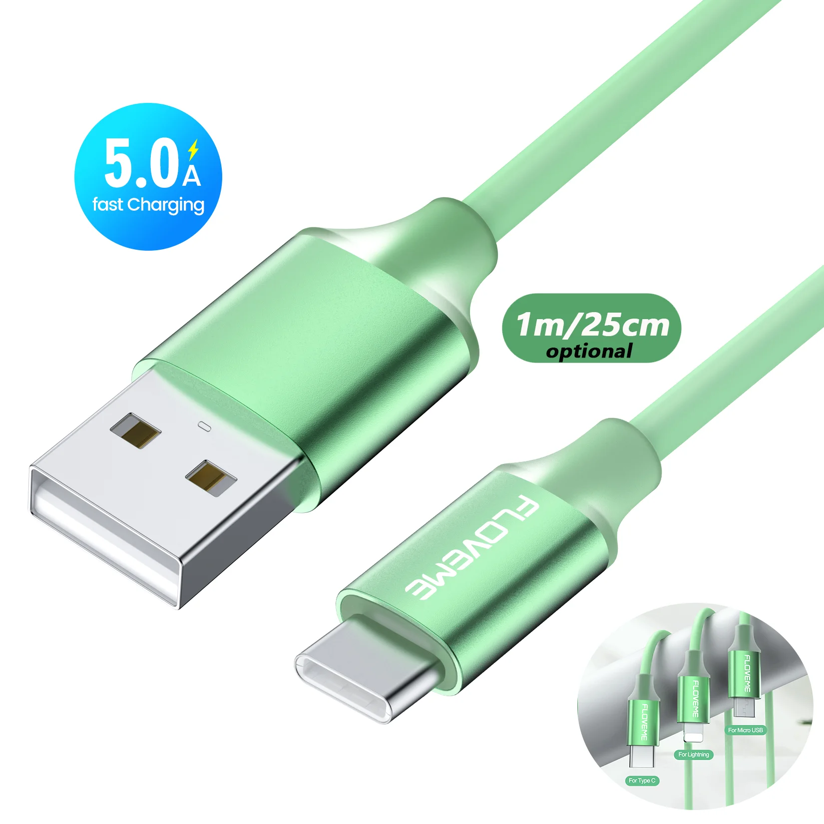 

Free Shipping 1 Sample OK FLOVEME Custom 5A SR Fast Charging C Type Cable Fast Charge 1m 25cm Soft Friendly USB Charging Cable