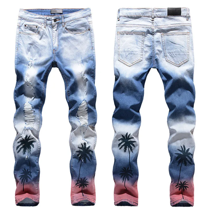 

High waist boyfriend ripped wash distressed baggy denim style brand men skinny jeans, Customized color