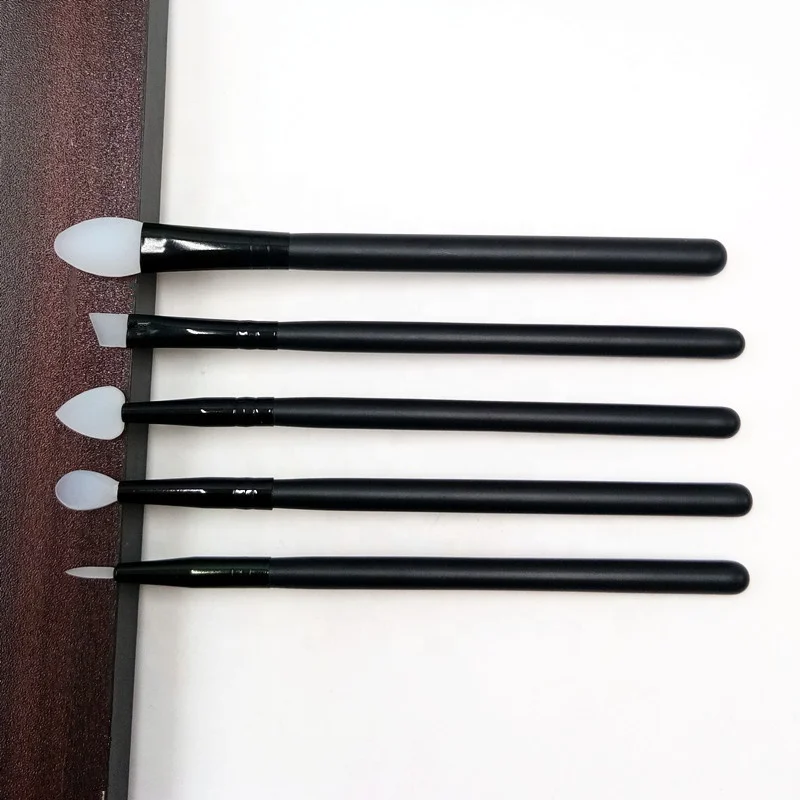 

Factory Wholesale Custom Logo 5PCS Silicone Makeup Brush Set Applicator for Eyeliner Eyebrow Eye Shadow and Lip Makeup, Black, pink, customized