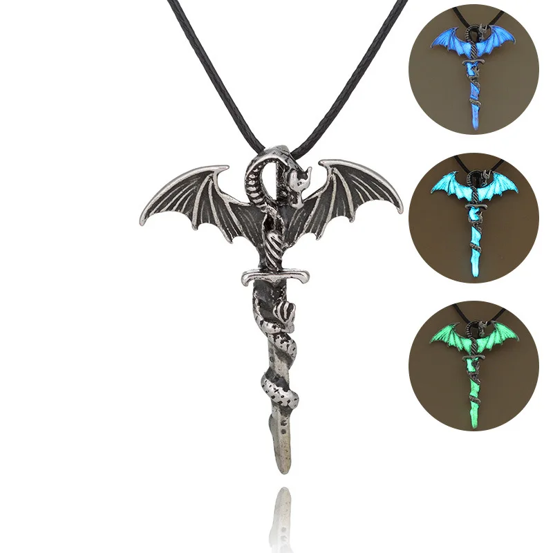 

Vintage Magic Steampunk Glowing Luminous Punk Dragon Pendants Necklaces Mens Jewelry Glow Halloween Pendant Necklace