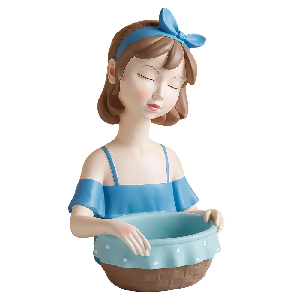 

Nodic Girl Resin Sculpture Statue Fruit Tray Storage Jar Home Decoration Accessories Living Room Desktop Decor Creative Gifts