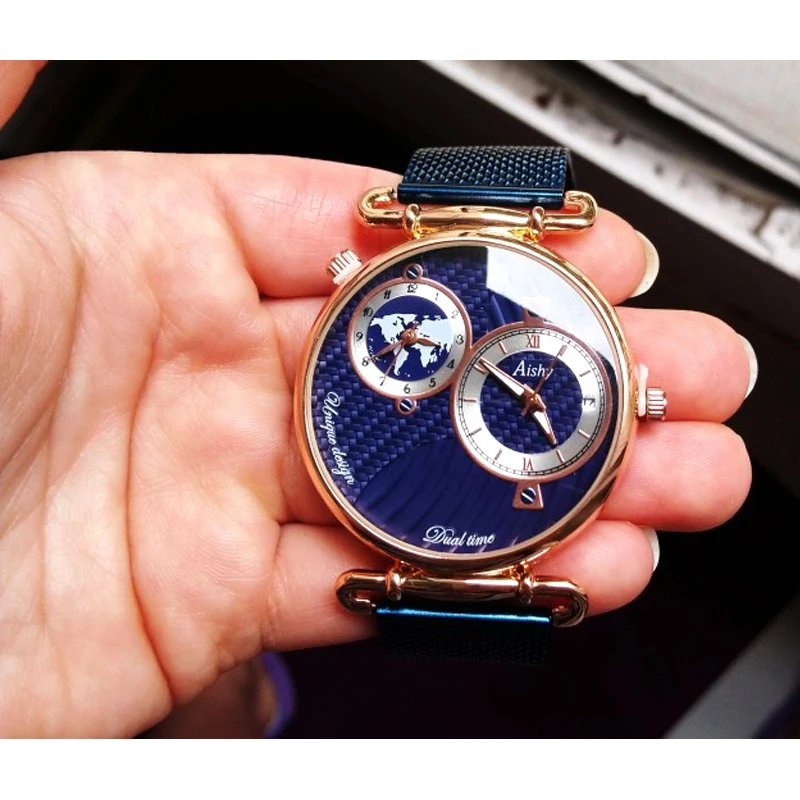 

Custom Logo Men Quartz Watch Work Business 2020 Aishy Watch Men Top Luxury Brand Stainless Steel Men WristWatch Dual time zone