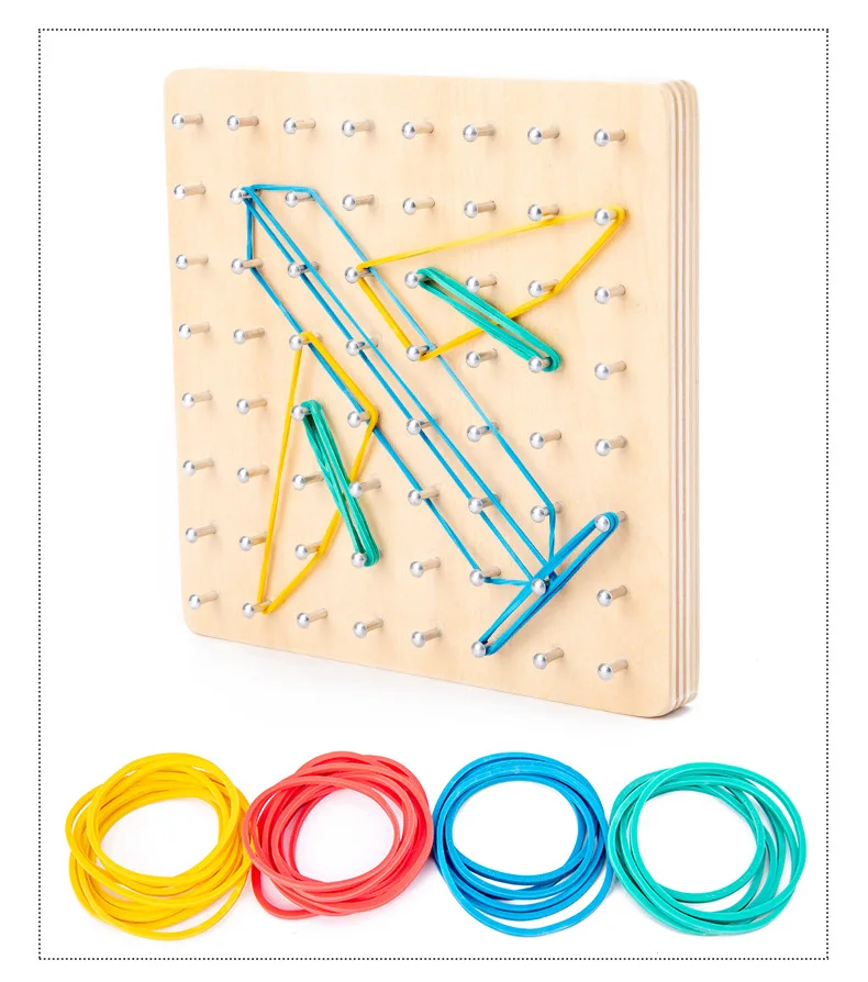 Kids Toy Montessori Graphics Rubber Tie Nail Board with 23Pcs Cards Preschool Learning Educational Toys Boys Girls Gift