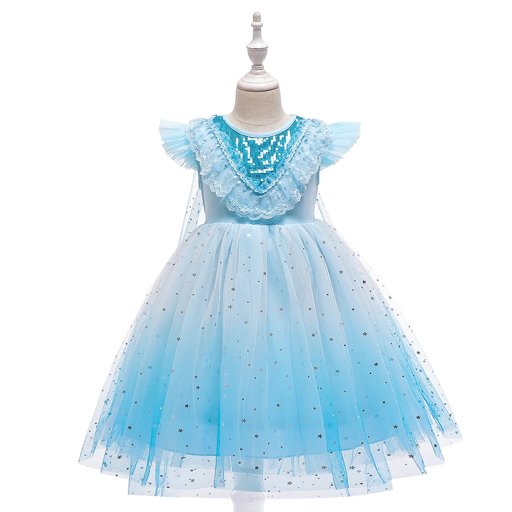 

2020 New Design Mesh Sequined Elsa 2 Princess Dress Children Halloween Cosplay Costume BX1678 TV & Movie Costumes for Halloween