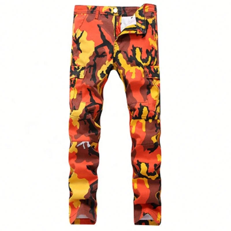 

Jhcentury Men's Straight stretch simple denim pants Camouflage new arrivals sexy hole jeans, Customized color