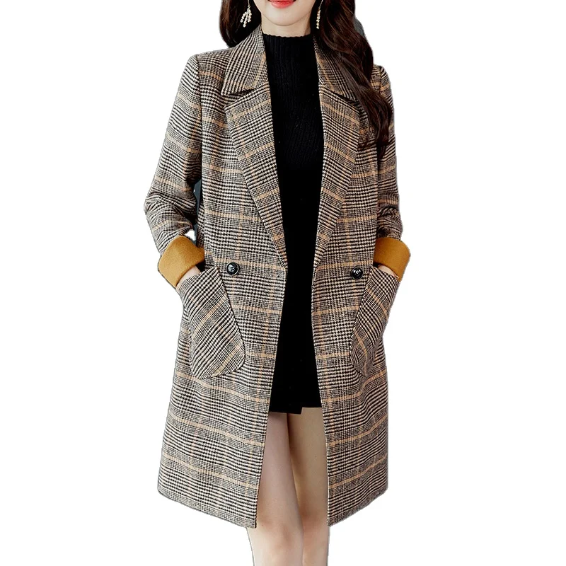 

Spring and summer plaid woolen coat women's mid-length 2021 women's spring and summer new woolen coat, Picture color