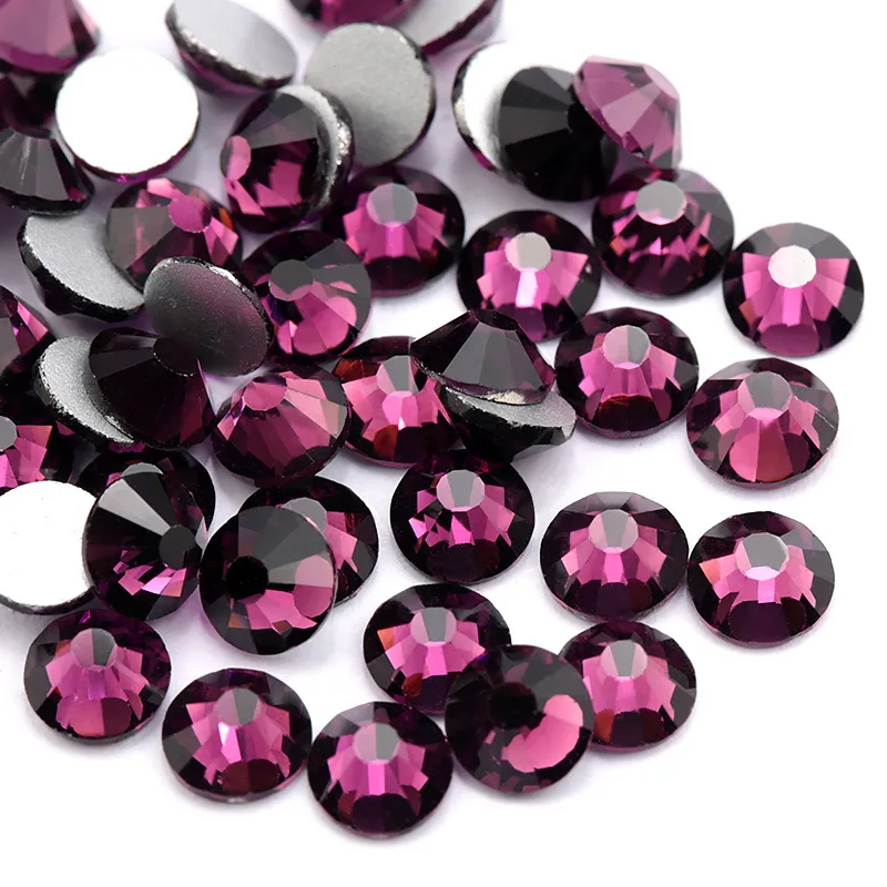 

USA Free Shipping Amethyst Dark Purple Color ss3-ss20 1440pcs/bag Non Hot Fix Flat Base Glass Nail Rhinestones Crystal Sticker