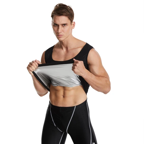 

Hot Men Body Shaper Weight Loss Fat Burning Silver Coated Zipper Corset Belly Slimming Waist Shape Sauna Workout Vest, Black