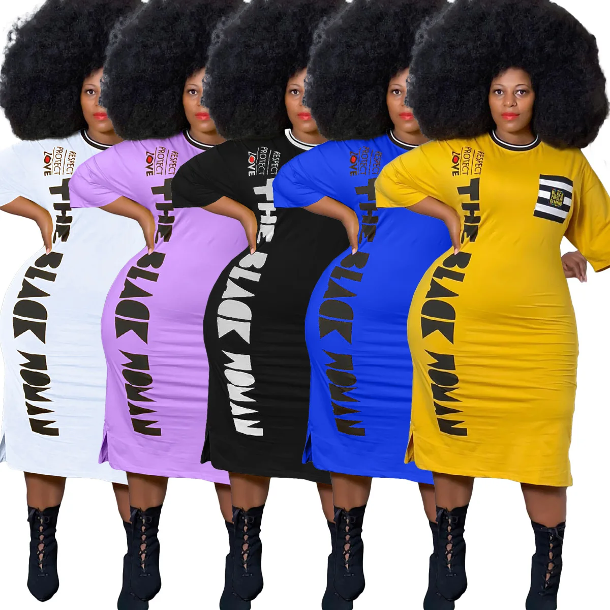 

New arrivals letter printing plus size women's dresses lady long bodycon dress woman maxi casual dresses 2021