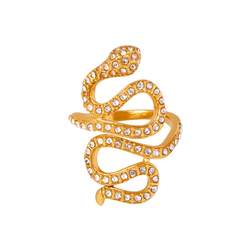 

Joolim Jewelry Wholesale 18K Gold Plated Statement Dainty Zirconia Pave Snake Stainless Steel Rings for Women Rings