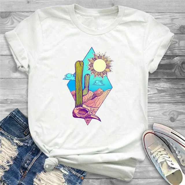 

Women Fashion Free Hug Plants Cactus Print Womens Female Graphic Custom T Shirt, Picture showed