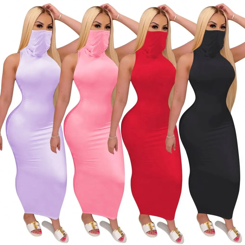 

Fashion Solid Color Bandana Sleeveless 2020 Sexy Bandage Dress Women