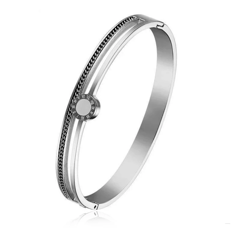 

Simple design romantic retro style fashion Roman numeral vacuum plating stainless steel shell bangle bracelet