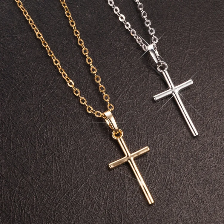 

Wholesale New Simple Vintage Fashion Jewelry Link Chain Gold Plated Cross Pendant Necklace