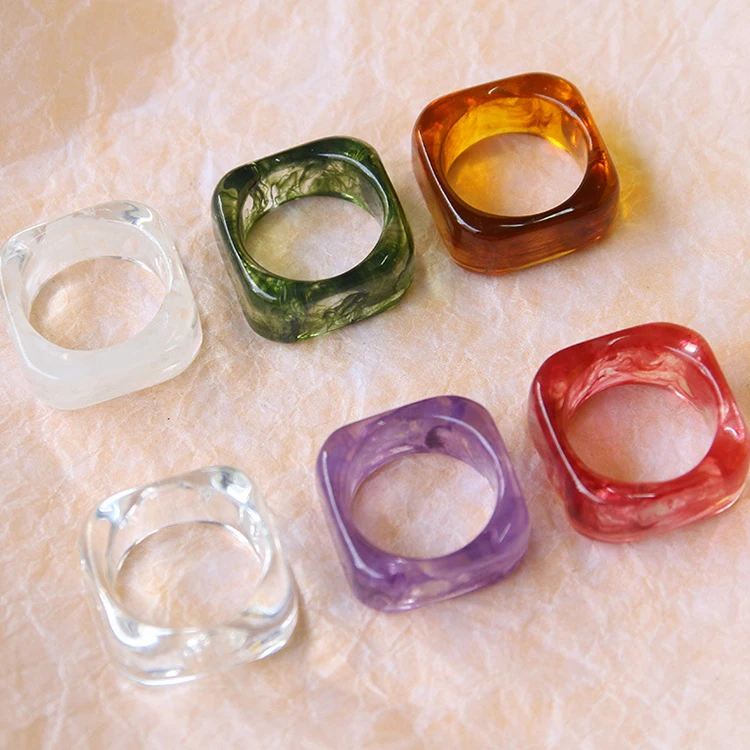 

Trendy Handmade Rings for Women Retro Geometric Colorful Candy Transparent Chunky Rings Acrylic Rings, As picture shows