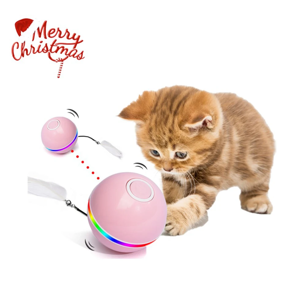 

Pet Laser Cat Ball Toy Colorful Glow Rolling Leaking Food Chew Molar Bite Dog Toys Rubber Play Furr Leak Molars Mint Flavor, White, pnk