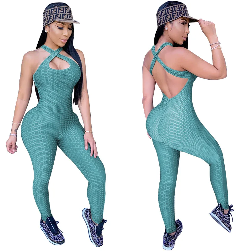 

CUHAKCI Sexy Women's Tracksuit Yoga Pants High Waist Gym Play Suit Push Up Slim Sport Backless Top Running Sportswear Jumpsuit, Gray
