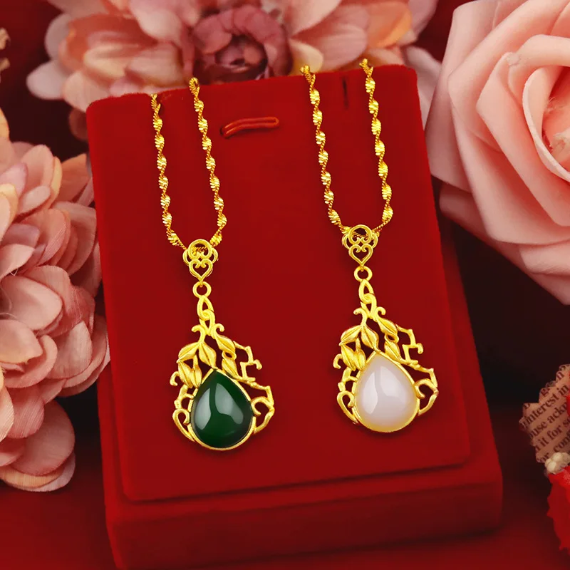 

Dropshipping Vietnam Gold Necklace Pendant for Women Wedding Jewelry Natural Emerald Jade Gemstone Jewelry Chain Choker Girls