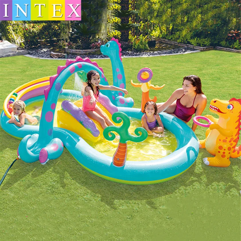 

INTEX 57135 Eight-shaped pool children's dinosaur pool pools swimming outdoor inflatable water slide, Colorful